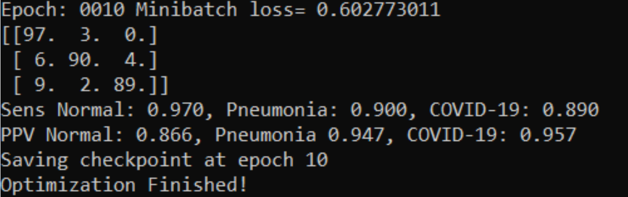 Results on test set after 10 epochs